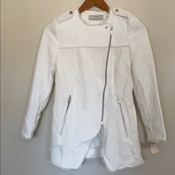 Trafaluc by Zara 3/4 Zip White Fringe Moto Jacket - Picture 5 of 11